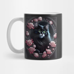 Cat with Roses - Modern digital art Mug